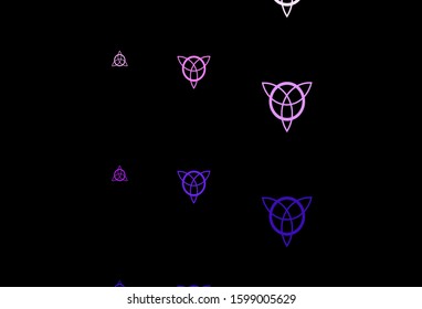 Dark Purple, Pink vector background with occult symbols. Colorful mystic symbols with a gradient in ancient style. Design for magic, spiritual events.