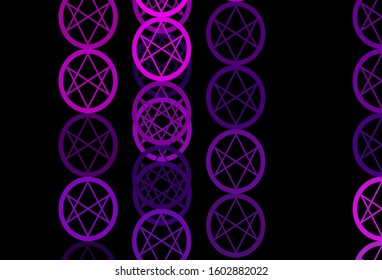 Dark Purple, Pink vector background with occult symbols. Colorful mystic symbols with a gradient in ancient style. Design for magic, spiritual events.