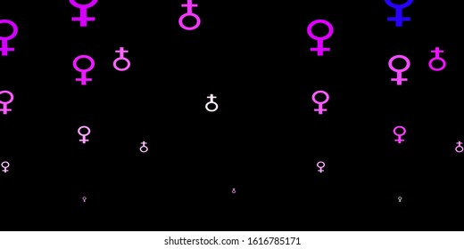 Dark Purple, Pink vector background with woman symbols. Colorful feminism symbols with a gradient in modern style. Best design to show the power of women.