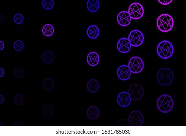 Dark Purple, Pink vector background with occult symbols. Colorful mystic symbols with a gradient in ancient style. Simple design for occult depiction.