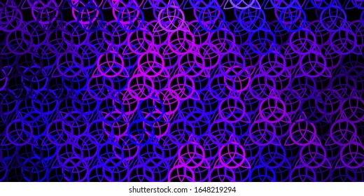 Dark Purple, Pink vector background with occult symbols. Colorful vintage illustration with gradient alchemy shapes. Simple design for occult depiction.