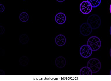 Dark Purple, Pink vector background with occult symbols. Colorful mystic symbols with a gradient in ancient style. Background for esoteric, mystic designs.
