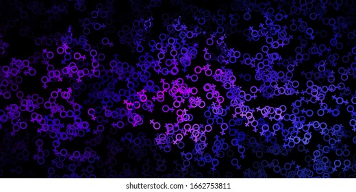 Púrpura oscuro, fondo vector rosado con símbolos ocultos. Ilustración abstracta con formas de degradado gótico. Base simple para su diseño oculto.