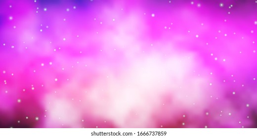 Púrpura oscuro, fondo vector rosado con estrellas pequeñas y grandes. Ilustración colorida en estilo abstracto con estrellas degradadas. Patrón para sitios web, páginas de inicio.