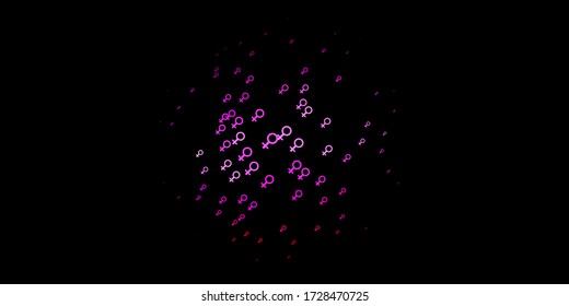 Dark Purple, Pink vector background with woman symbols. Illustration with signs of women's strength and power. Background for International Women’s Day.
