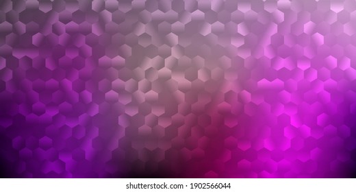 Fondo vector púrpura oscuro y rosa con formas hexagonales. Ilustración con hexágonos de color sobre la superficie de gradiente de desenfoque. Diseño para las páginas de inicio.