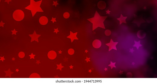 Púrpura oscuro, fondo vector rosado con círculos, estrellas. Ilustración abstracta con formas coloridas de círculos, estrellas. Patrón para el diseño de tela, papel pintado.
