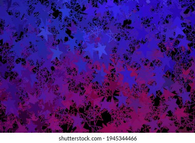 Dark Purple, Pink vector background with xmas snowflakes, stars. Modern geometrical abstract illustration with snowflakes. Base part for New Year leaflets.