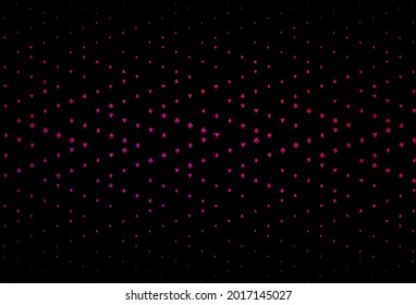 Dark Purple, Pink vector background with cards signs. Shining illustration with hearts, spades, clubs, diamonds. Pattern for leaflets of poker games, events.