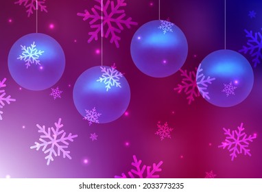 Dark Purple, Pink vector background in Xmas style. Design in Xmas style with Xmas balls, snowflakes. Pattern for booklets, leaflets of education.