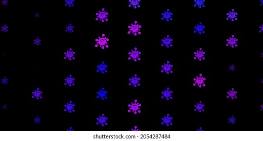 Dark purple, pink vector background with covid-19 symbols. Smart illustration with covid signs in decorative style. Wallpaper for health protection.