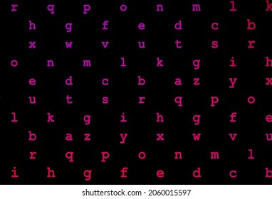 Dark purple, pink vector background with signs of alphabet. Shining illustration with ABC symbols on abstract template. Template can be used as a background for ads of typography.