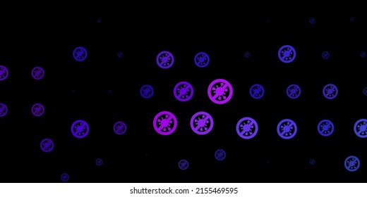 Dunkelviolett, rosafarbener Vektorhintergrund mit Covid-19 Symbolen. Abstrakte Illustration mit biologischen Farbverlauf-Formen. Einfache Zeichnung gegen Gefahrenfieber.