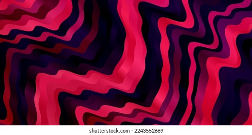 Dunkelviolett, rosafarbener Vektorhintergrund mit verbogenen Linien. Farbige Illustration im runden Stil mit Linien. Vorlage für Mobiltelefone.