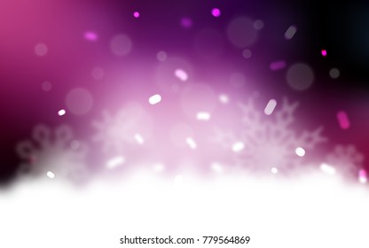 Dark Purple, Pink vector background with xmas snowflakes. Decorative shining illustration with snow on abstract template. The pattern can be used for new year ad, booklets.