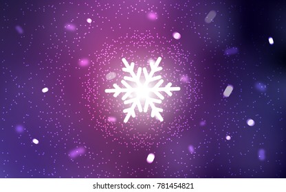 Dark Purple, Pink vector background with xmas snowflakes. Snow on blurred abstract background with gradient. New year design for your business advert.