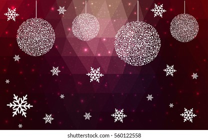 Dark Purple Pink vector christmas postcard low polygon background. Illustration consisting of triangles. Abstract triangular polygonal origami or crystal design of New Year celebration.