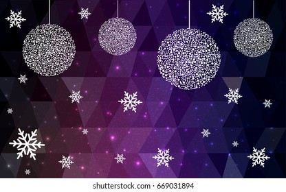 Dark Purple Pink vector christmas postcard low polygon background. Illustration consisting of triangles. Abstract triangular polygonal origami or crystal design of New Year celebration.