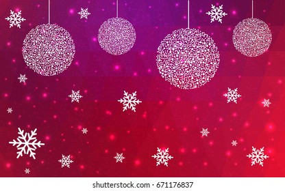 Dark Purple Pink vector christmas postcard low polygon background. Illustration consisting of triangles. Abstract triangular polygonal origami or crystal design of New Year celebration.