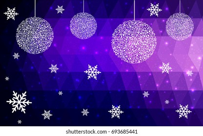 Dark Purple Pink vector christmas polygon background. Low poly Illustration consisting of triangles with snowflakes. Texture, seamless background of New Year celebration.