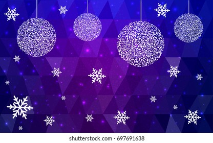 Dark Purple Pink vector christmas postcard low polygon background. Illustration consisting of triangles. Abstract triangular polygonal origami or crystal design of New Year celebration.
