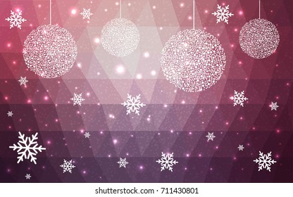 Dark Purple Pink vector christmas polygon background. Low poly Illustration consisting of triangles with snowflakes. Texture, seamless background of New Year celebration.