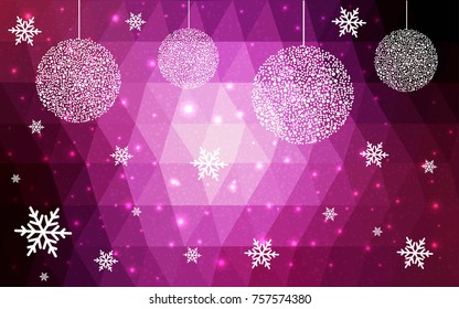 Dark Purple Pink vector christmas postcard low polygon background. Illustration consisting of triangles. Abstract triangular polygonal origami or crystal design of New Year celebration.