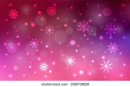 Dark Purple, Pink vector cover with beautiful snowflakes. Modern geometrical abstract illustration with crystals of ice. The pattern can be used for year new  websites.