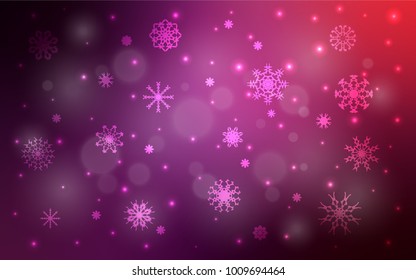 Dark Purple, Pink vector cover with beautiful snowflakes. Modern geometrical abstract illustration with crystals of ice. The pattern can be used for new year ad, booklets.