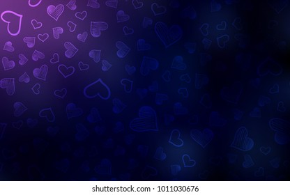 Dark Purple, Pink vector cover with Shining hearts. Beautiful colored illustration with hearts in celebration style. Template for Valentine's greeting postcards.