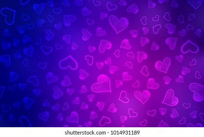Dark Purple, Pink vector cover with Shining hearts. Beautiful colored illustration with hearts in celebration style. Pattern for marriage gifts, congratulations.