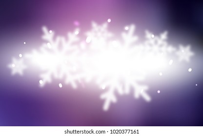 Dark Purple, Pink vector cover with beautiful snowflakes. Snow on blurred abstract background with gradient. The template can be used as a new year background.