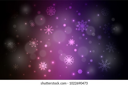 Dark Purple, Pink vector cover with beautiful snowflakes. Glitter abstract illustration with crystals of ice. New year design for your ad, poster, banner.