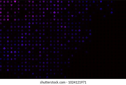 Dark Purple, Pink vector cover with symbols of gamble. Blurred decorative design of hearts, spades, clubs, diamonds. Pattern for booklets, leaflets of gambling houses.