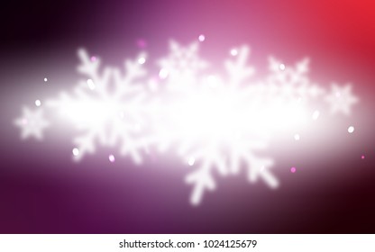 Dark Purple, Pink vector cover with beautiful snowflakes. Snow on blurred abstract background with gradient. The template can be used as a new year background.