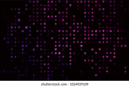 Dark Purple, Pink vector cover with symbols of gamble. Shining illustration with hearts, spades, clubs, diamonds. Smart design for your business advert of casinos.