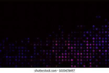 Dark Purple, Pink vector cover with symbols of gamble. Colored illustration with hearts, spades, clubs, diamonds. Pattern for ads of parties, events in Vegas.