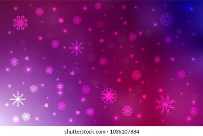 Dark Purple, Pink vector cover with beautiful snowflakes. Glitter abstract illustration with crystals of ice. The pattern can be used for new year leaflets.