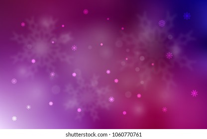 Dark Purple, Pink vector cover with beautiful snowflakes. Shining colored illustration with snow in christmas style. The pattern can be used for new year ad, booklets.