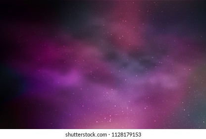 Dark Purple, Pink vector cover with astronomical stars. Space stars on blurred abstract background with gradient. Template for cosmic backgrounds.