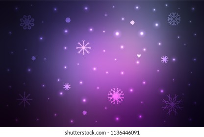 Dark Purple, Pink vector cover with beautiful snowflakes. Glitter abstract illustration with crystals of ice. New year design for your business advert.