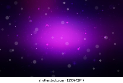 Dark Purple, Pink vector cover with beautiful snowflakes. Snow on blurred abstract background with gradient. The template can be used as a new year background.