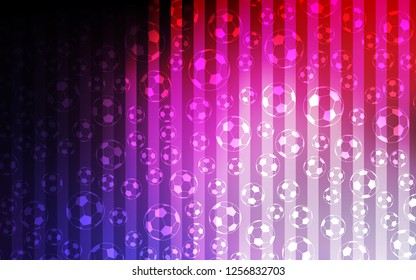 Dark Purple, Pink vector cover with football symbols. Illustration with set of soccer balls on gradiental backdrop. Pattern for booklets, leaflets of soccer turnament.