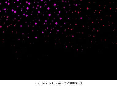 Dark purple, pink vector cover in polygonal style with circles. Illustration with set of colorful circles, triangles, squares. Modern template for your landing page.