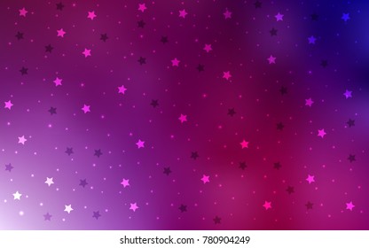 Dark Purple, Pink vector cover with small and big stars. Shining colored illustration with stars. The pattern can be used for websites.