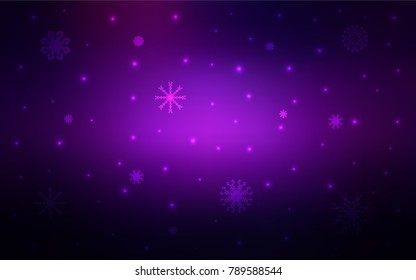 Dark Purple, Pink vector cover with beautiful snowflakes. Shining colored illustration with snow in christmas style. New year design for your business advert.
