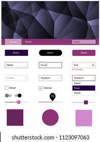 Dark Purple, Pink vector design ui kit with mosaic. Modern Style guide in polygonal style with triangles. This template you can use for landing pages.