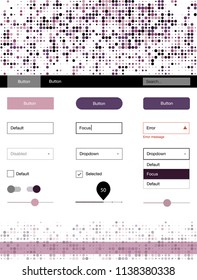 Dark Purple, Pink vector design ui kit with dots. Modern Style guide with colorful gradient circles in its header. This template you can use for websites.