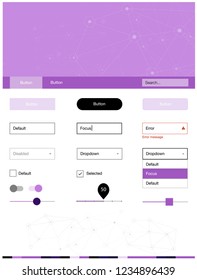 Dark Purple, Pink vector design ui kit with mosaic, circles. Ui Ux kit with colorful polygonal background in its header. This template you can use for websites.
