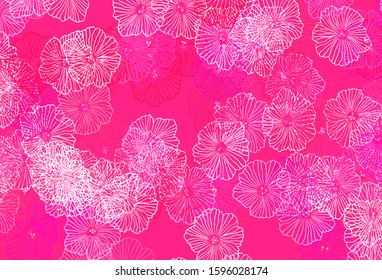Dark Purple, Pink vector doodle layout with leaves. Doodle illustration of flowers in Origami style. New template for your design.